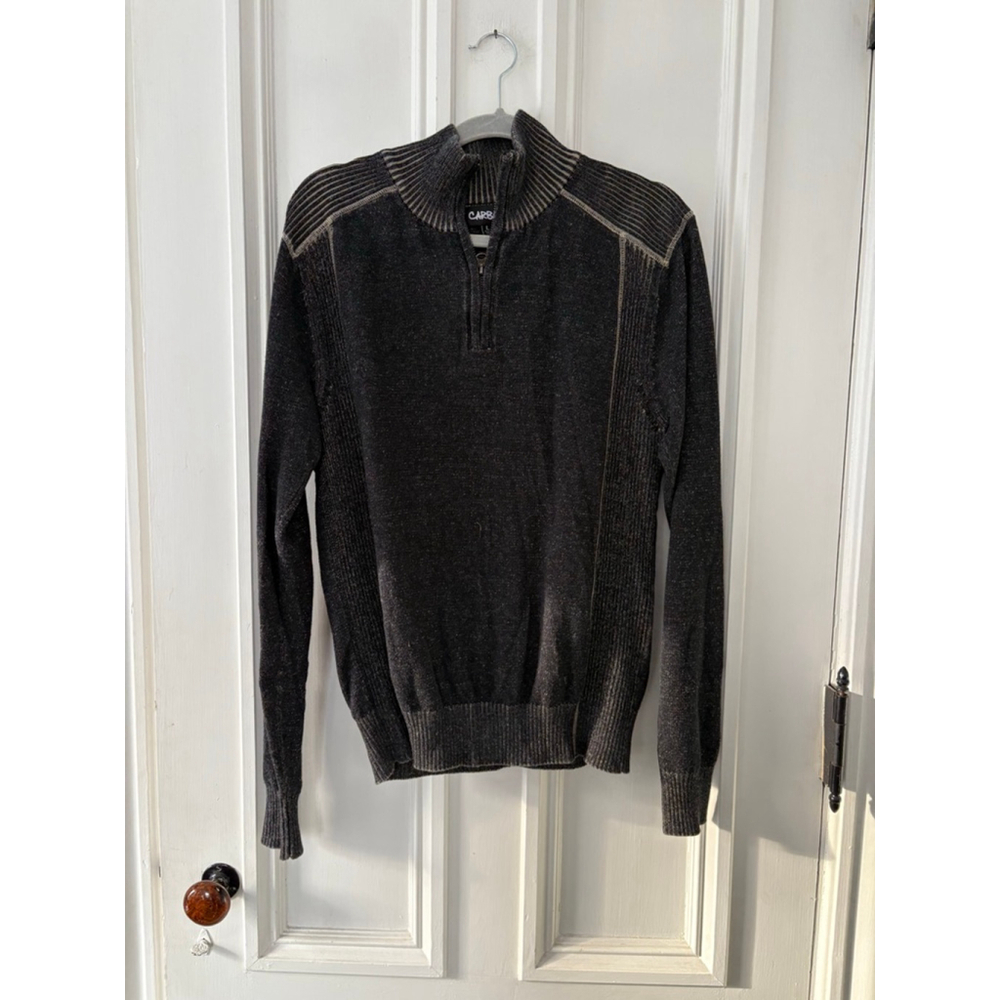 CARBON Gray & Beige Men's Quarter-Zip Sweater L